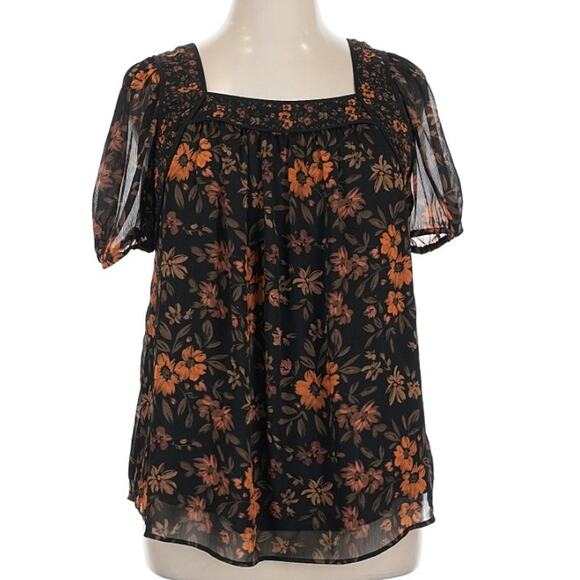 Daniel Rainn 1X Women's Blouse Short Sleeve Black Floral - Picture 1 of 7